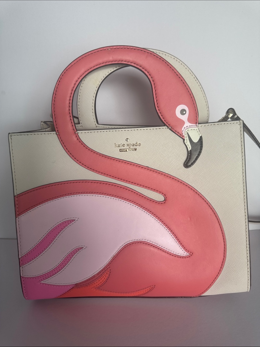 kate spade Cream & Pink Flamingo Applique Satchel